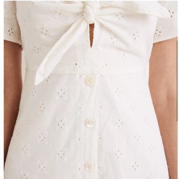 Madewell White Cotton Eyelet Embroidery Tie Front Keyhole A-line Midi Dress 2 - Picture 5 of 15
